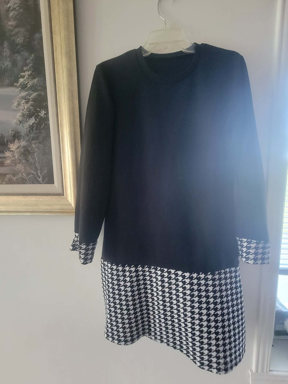 Source Unknown Black and White Long Sleeve Houndstooth Dress